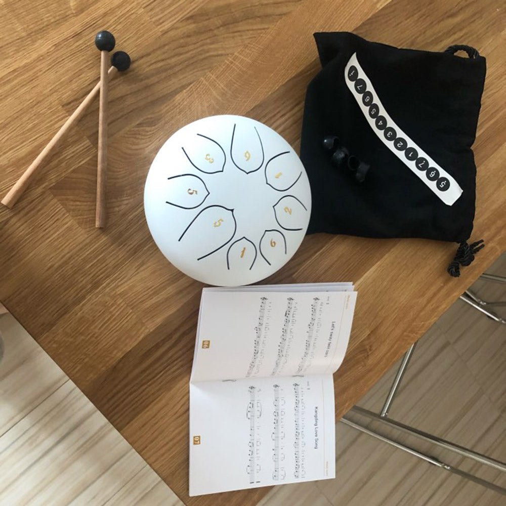 Steel Tongue Drum | 8 Note D Major Hand-Tuned | Portable Meditation Instrument with Drumsticks, Bag & Finger Covers 4