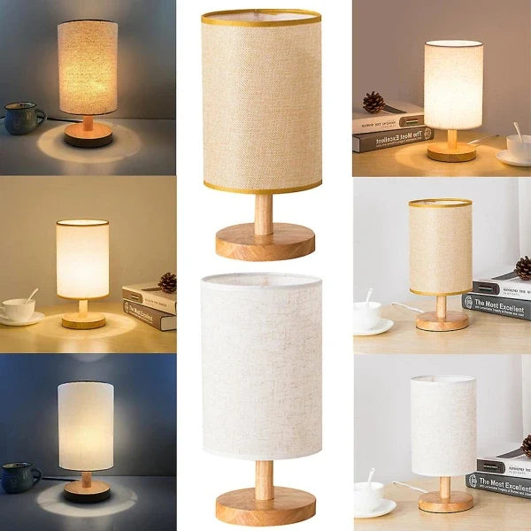 Dimmable Table Lamp with Remote Control, Wood and Cloth | 14 x 28 cm, Plain White or Textured Grey | 3 Light Colours, USB Powered 12