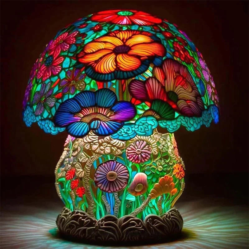 Stained Glass Table Lamp 45 cm | 8 Nature-Inspired Colour Designs | USB-Powered LED Glow for Home Décor, Bedside and Shelf 2