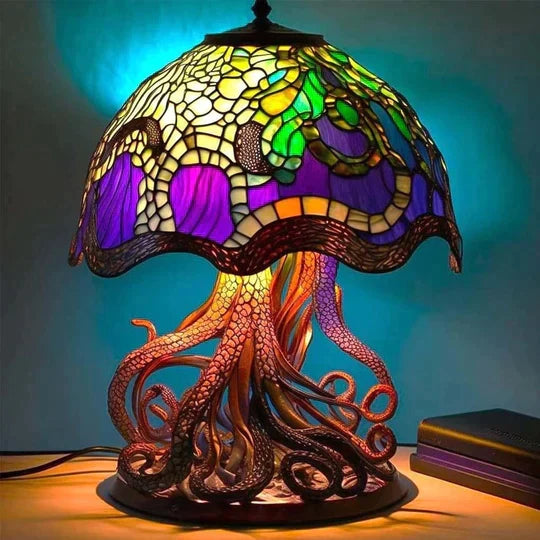 Stained Glass Table Lamp 45 cm | 8 Nature-Inspired Colour Designs | USB-Powered LED Glow for Home Décor, Bedside and Shelf 7