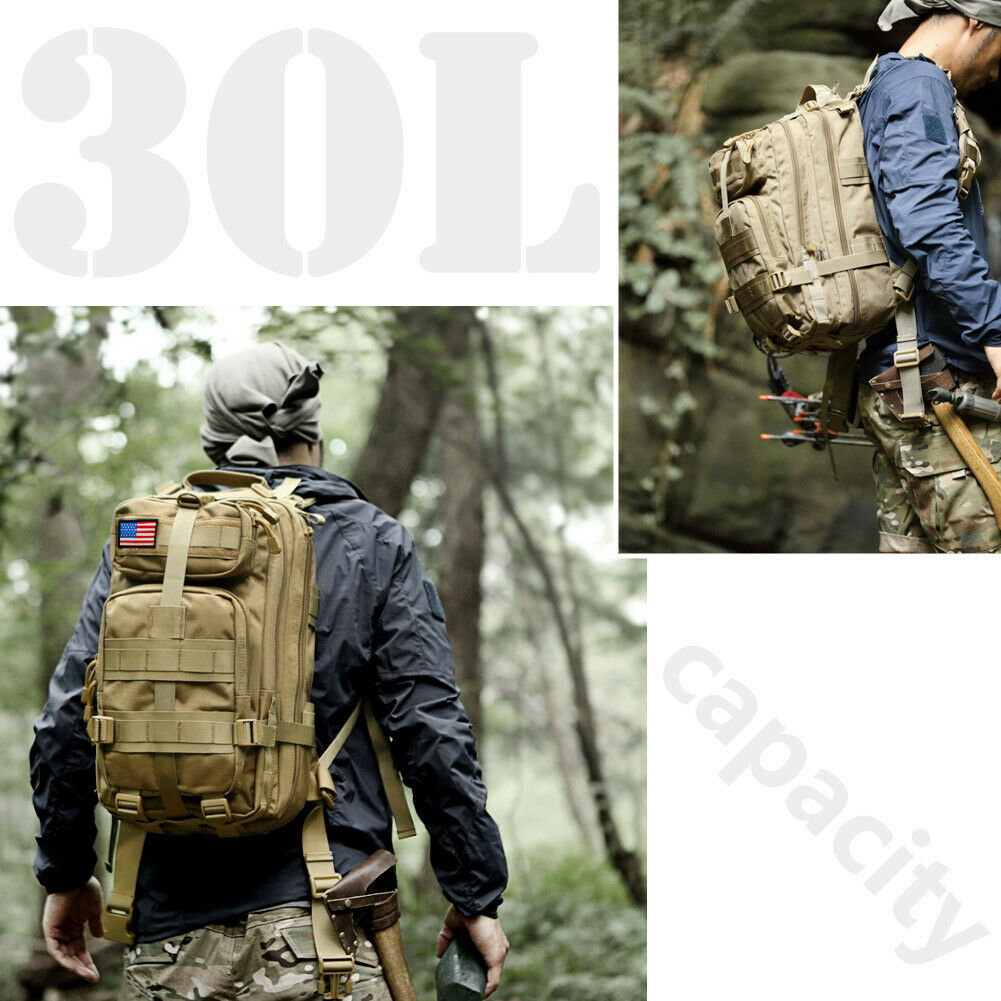 Tactical Rucksack Waterproof Fabric | 30 Litre Capacity, 45 x 23 x 25 cm | MOLLE Webbing, Compression Straps & Padded Back 2