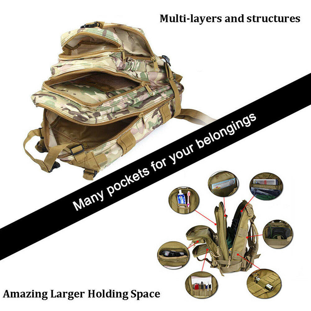 Tactical Rucksack Waterproof Fabric | 30 Litre Capacity, 45 x 23 x 25 cm | MOLLE Webbing, Compression Straps & Padded Back 6