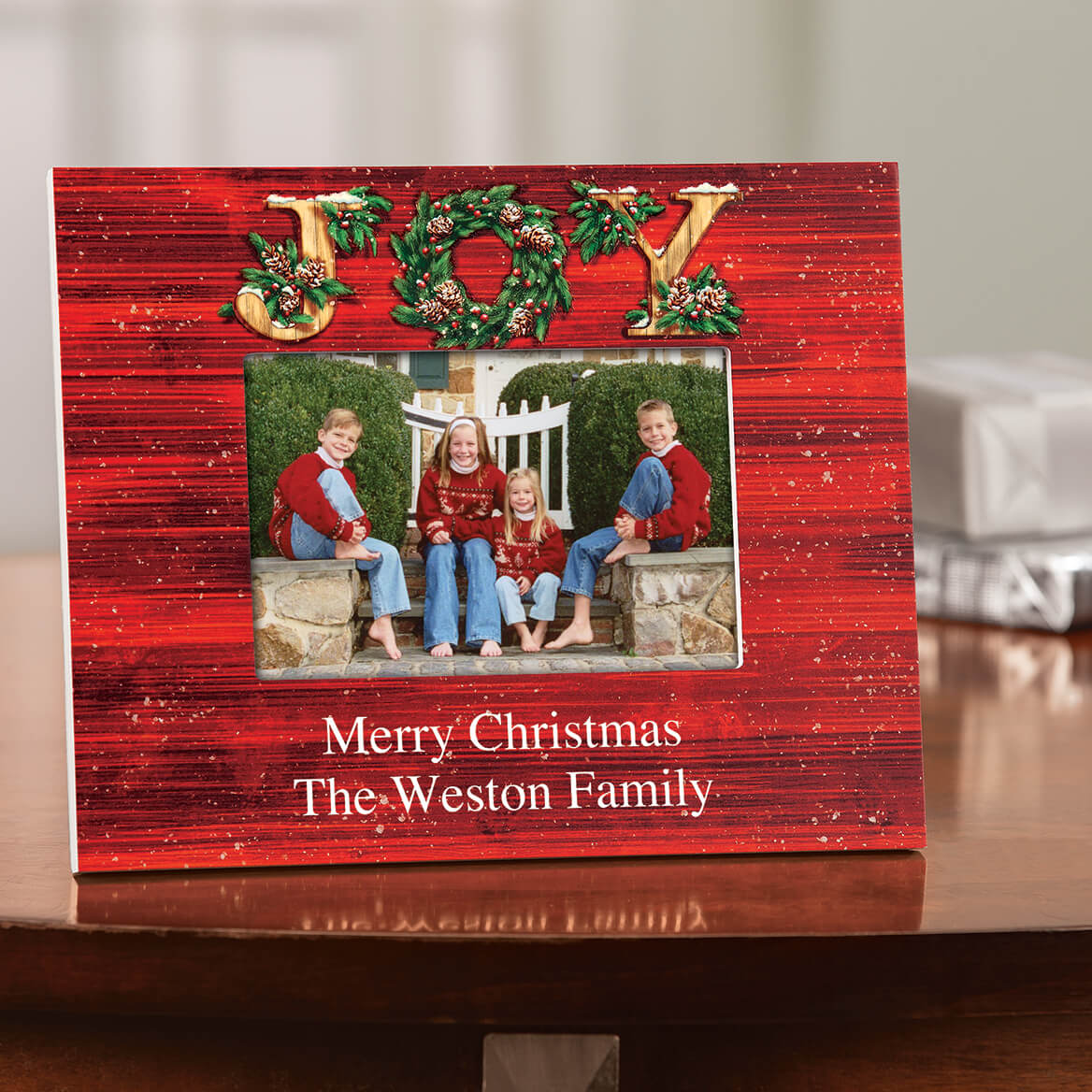 Personalised Christmas Picture Frame | Solid Wood, Holds 4 x 6 Inch Photo | Wreath Design, Wall or Table Mount 6