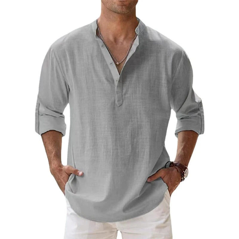 Aurelio | Men's Linen Shirt – Stand Collar, Relaxed Fit