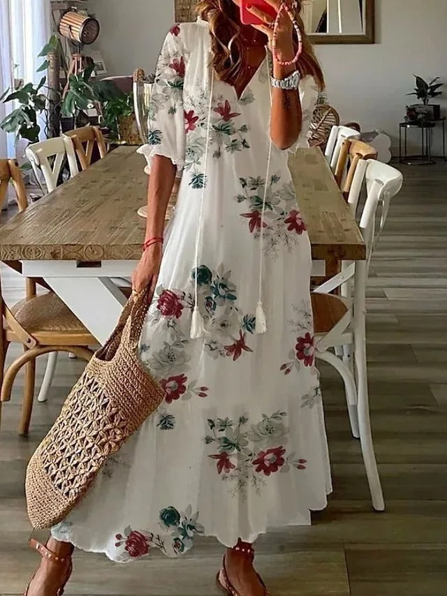 Women's Dress – Boho Vintage Summer Dress, Lightweight 100% Cotton, Knee-Length