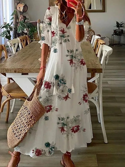 Women's Dress – Boho Vintage Summer Dress, Lightweight 100% Cotton, Knee-Length