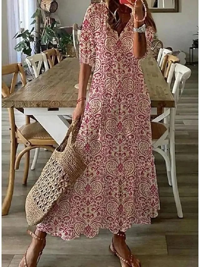 Women's Dress – Boho Vintage Summer Dress, Lightweight 100% Cotton, Knee-Length