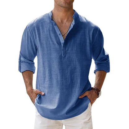 Aurelio | Men's Linen Shirt – Stand Collar, Relaxed Fit