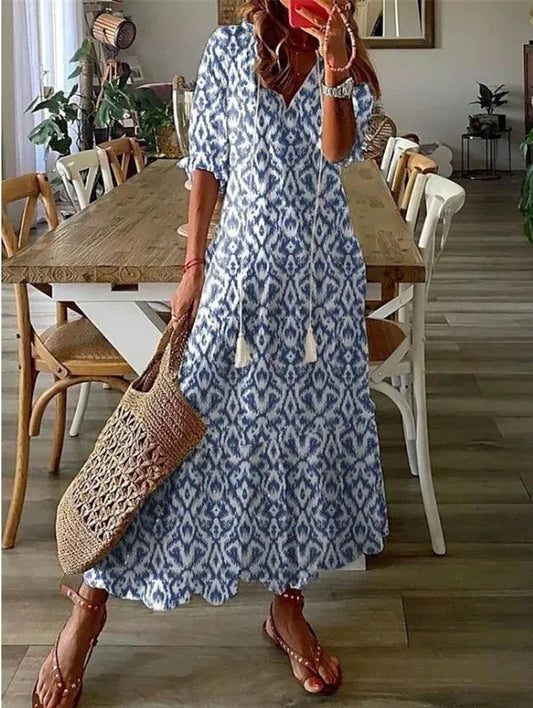 Women's Dress – Boho Vintage Summer Dress, Lightweight 100% Cotton, Knee-Length