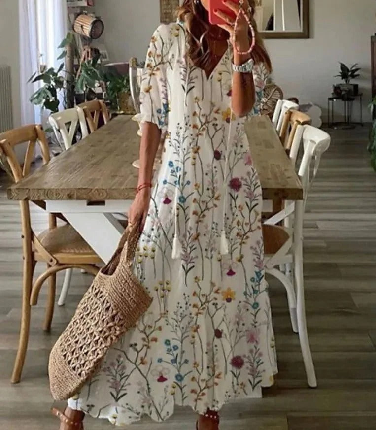 Women's Dress – Boho Vintage Summer Dress, Lightweight 100% Cotton, Knee-Length