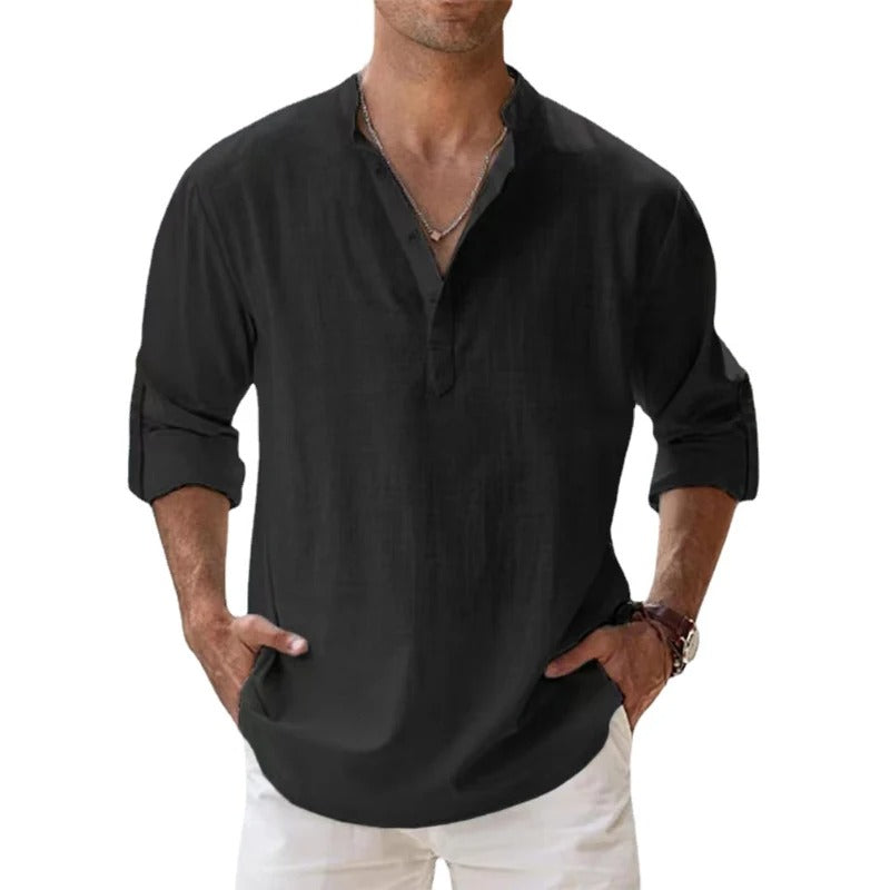 Aurelio | Men's Linen Shirt – Stand Collar, Relaxed Fit