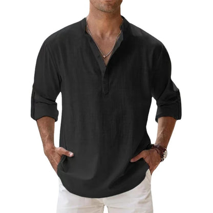 Aurelio | Men's Linen Shirt – Stand Collar, Relaxed Fit