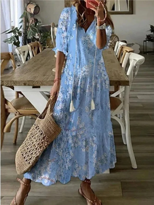 Women's Dress – Boho Vintage Summer Dress, Lightweight 100% Cotton, Knee-Length