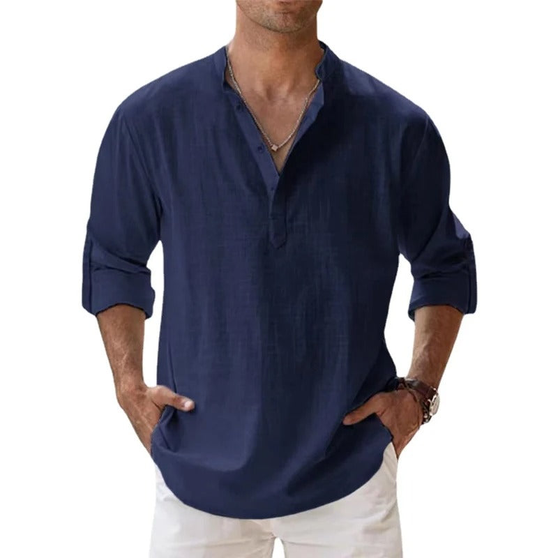 Aurelio | Men's Linen Shirt – Stand Collar, Relaxed Fit