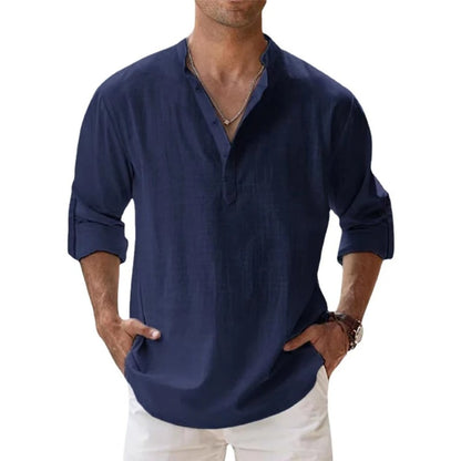 Aurelio | Men's Linen Shirt – Stand Collar, Relaxed Fit