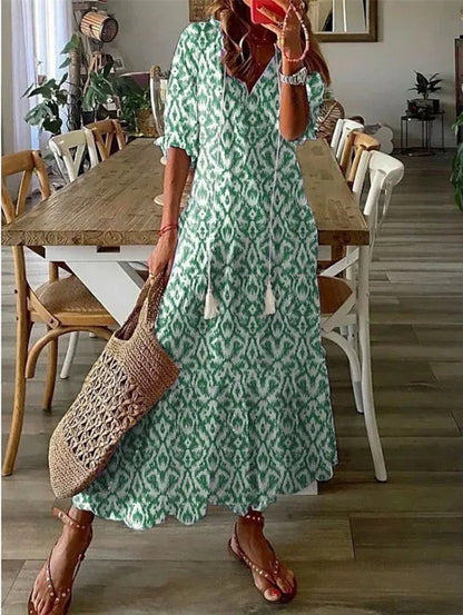 Women's Dress – Boho Vintage Summer Dress, Lightweight 100% Cotton, Knee-Length