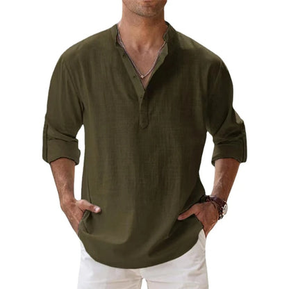 Aurelio | Men's Linen Shirt – Stand Collar, Relaxed Fit