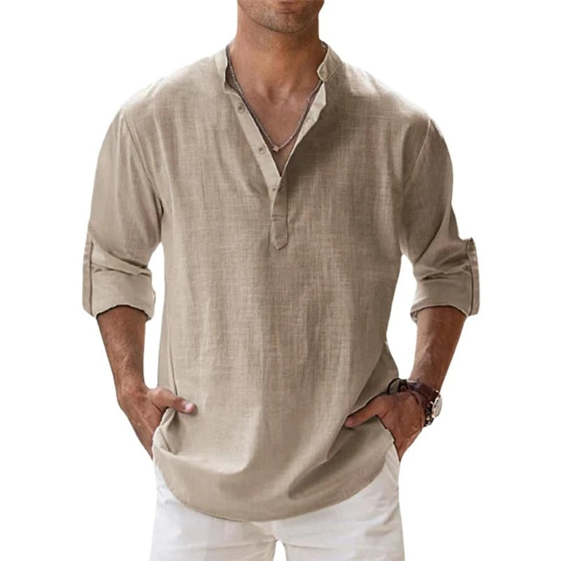 Aurelio | Men's Linen Shirt – Stand Collar, Relaxed Fit