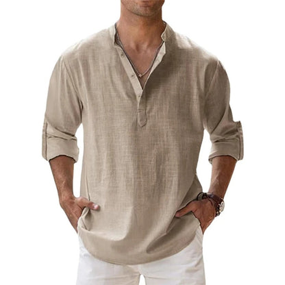 Aurelio | Men's Linen Shirt – Stand Collar, Relaxed Fit