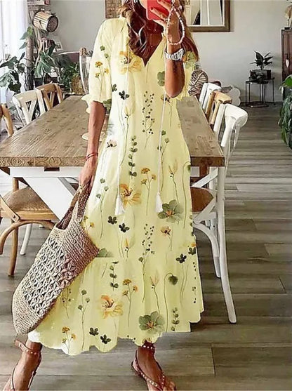 Women's Dress – Boho Vintage Summer Dress, Lightweight 100% Cotton, Knee-Length