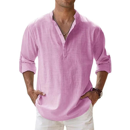 Aurelio | Men's Linen Shirt – Stand Collar, Relaxed Fit