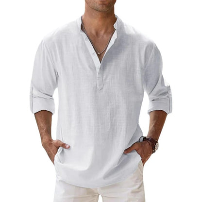 Aurelio | Men's Linen Shirt – Stand Collar, Relaxed Fit