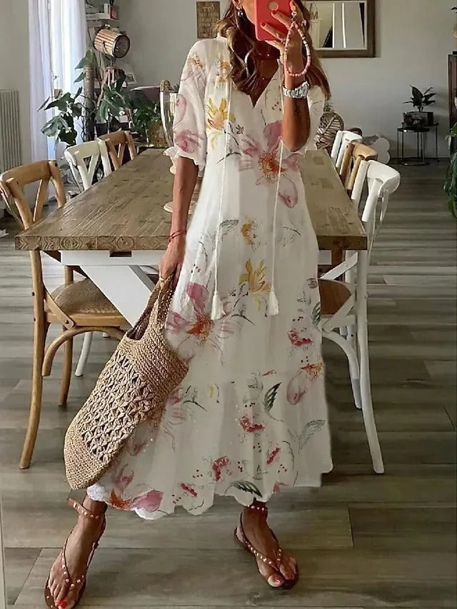 Women's Dress – Boho Vintage Summer Dress, Lightweight 100% Cotton, Knee-Length